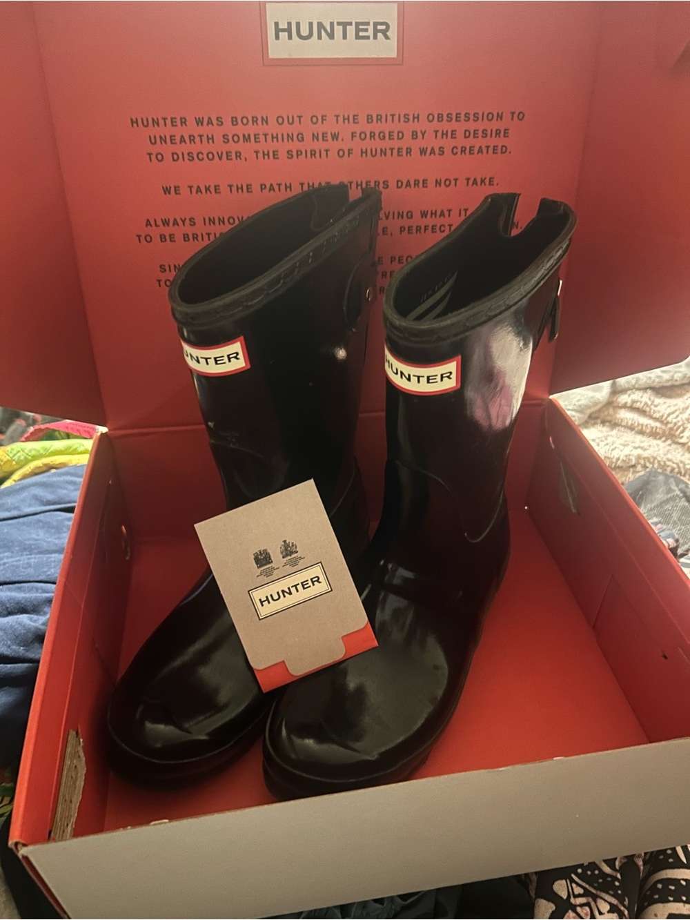 Hunter Black Rain Boots with Red Box Accent